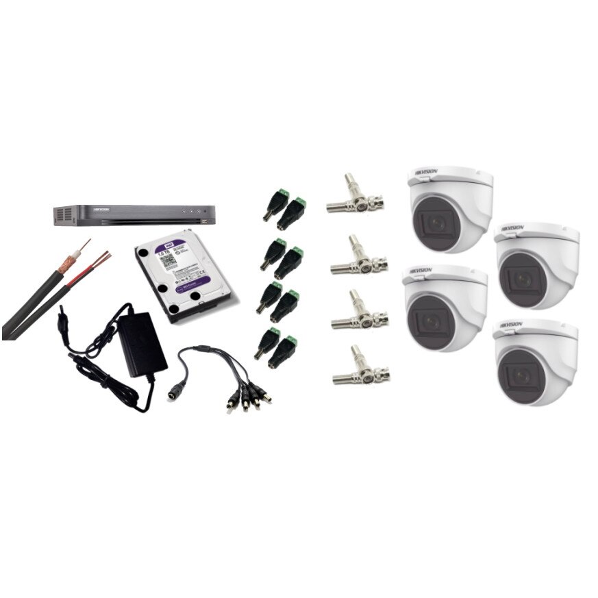 Kit supraveghere video Hikvision 5MP, cu 4 camere 5MP de interior si HDD 1 TB cu accesorii montaj MK454