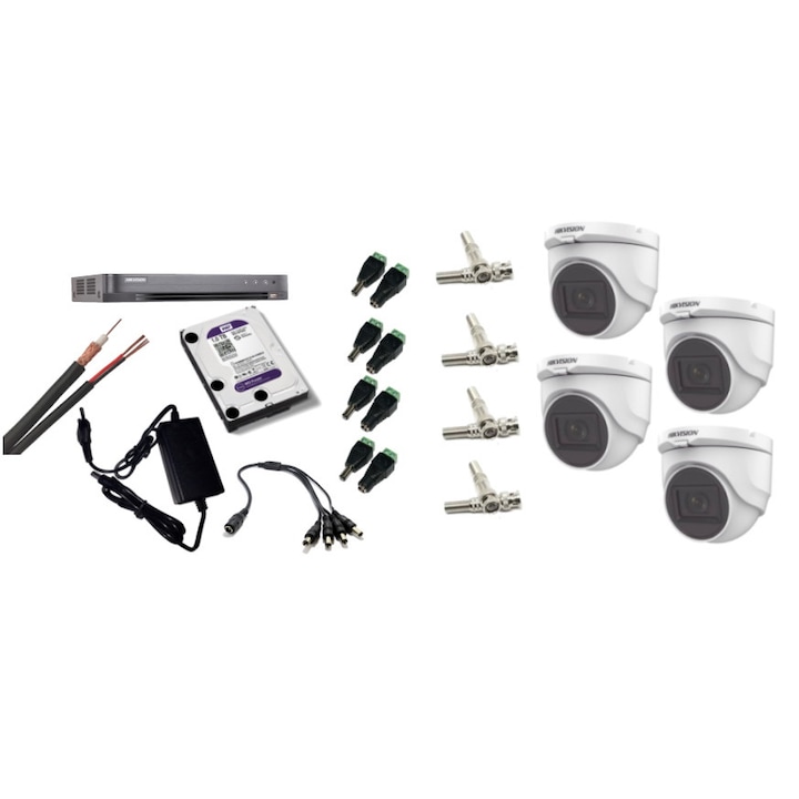 Kit supraveghere video Hikvision 2MP, cu 4 camere 2MP de exterior/interior MK216