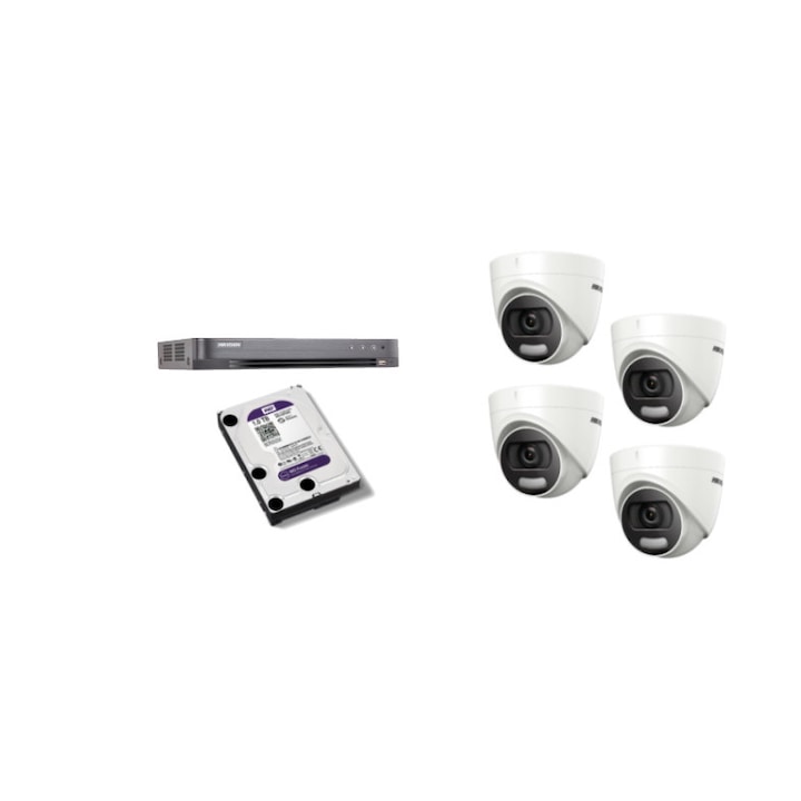 Kit supraveghere video Hikvision 5MP, cu 4 camere 5MP de interior si HDD 1 TB MK334