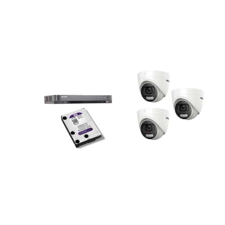 Kit supraveghere video Hikvision 5MP, cu 3 camere 5MP de interior si HDD 1 TB MK527