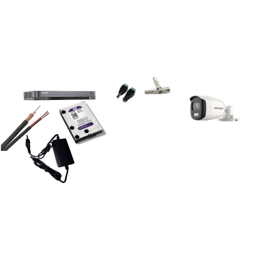 Kit supraveghere video Hikvision 5MP, cu 1 camera 5MP de exterior/interior si HDD 1 TB cu accesorii montaj MK455