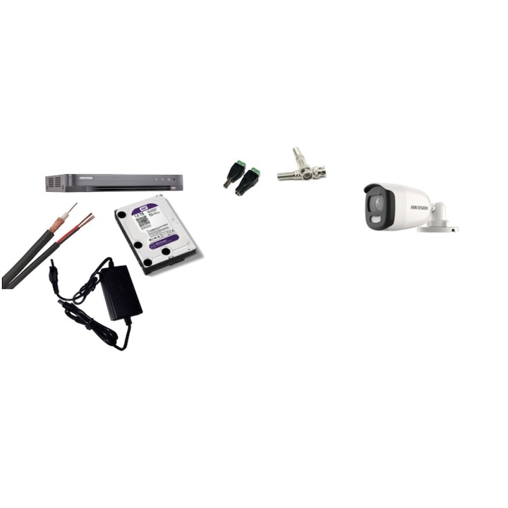 Kit supraveghere video Hikvision 2MP, cu 3 camere 2MP de exterior/interior MK215