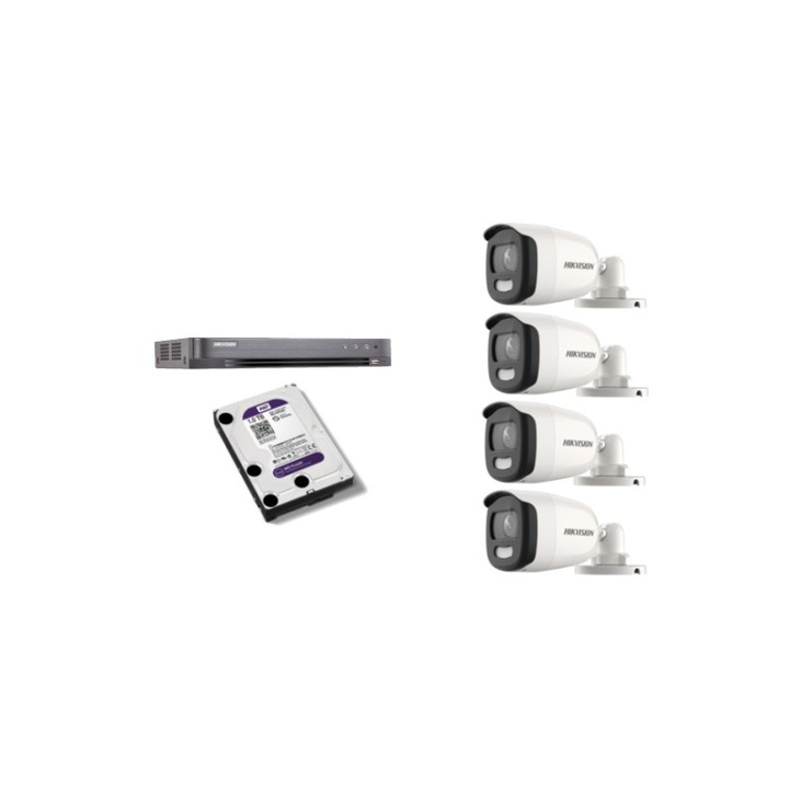 Kit supraveghere video Hikvision 5MP, cu 3 camere 5MP de interior si HDD 1 TB cu accesorii montaj MK559