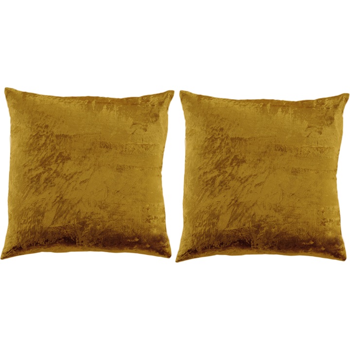 Set 2 huse pentru pernute decorative Velvet Mineral Yellow Aglika, 45x45 cm, inchidere cu fermoar, poliester