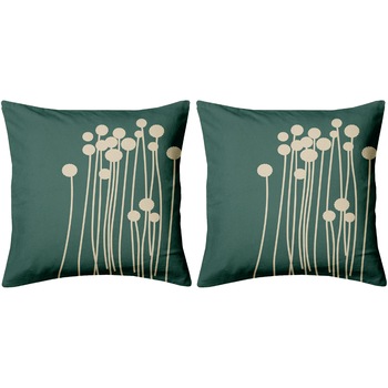 Set 2 huse pentru pernute decorative Aglika, 45x45 cm, inchidere cu fermoar, print digital, poliester, Verde/Bej