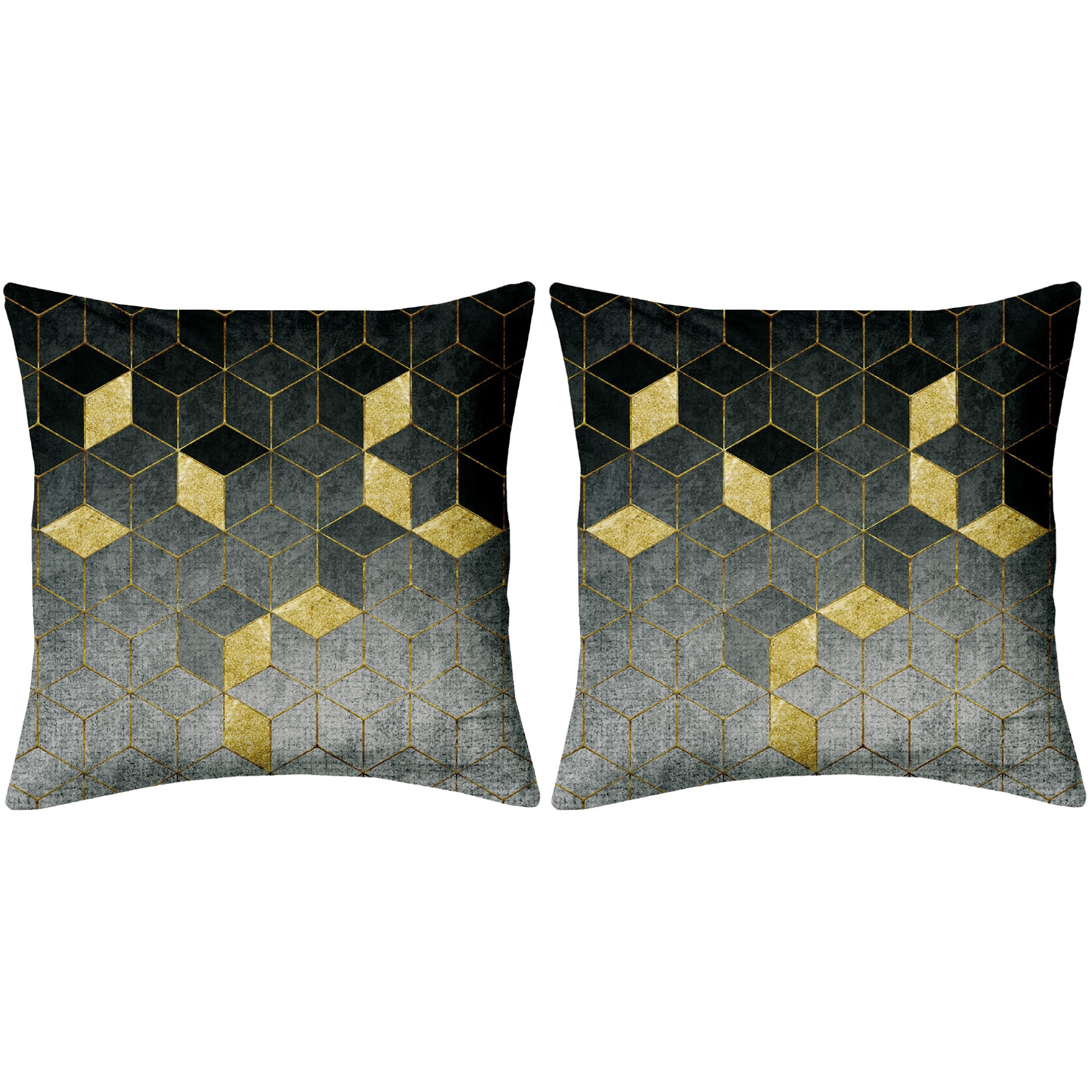 Set 2 huse pentru pernute decorative Aglika, 45x45 cm, inchidere cu fermoar, print digital, poliester, Gri/Auriu