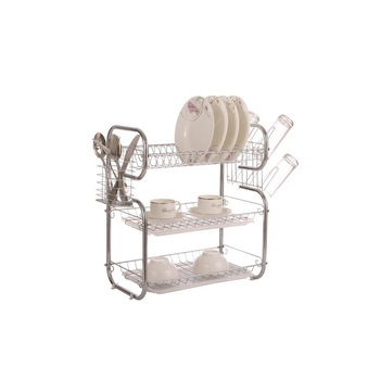 Uscator de vase cromat cu tava din plastic Bohmann, 3 etaje, suport pentru ustensile si suport pentru pahare, 55x24x48 cm Uscator de vase cromat cu tava din plastic Bohmann, 3 etaje, suport pentru ustensile si suport pentru pahare, 55x24x48 cm