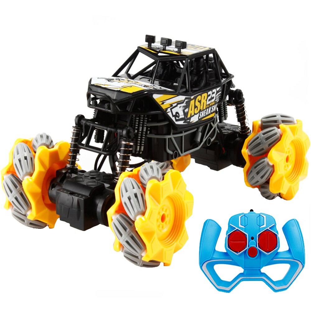 Masina Monster TRUCK AKU Off-Road cu Telecomanda, Incarcare USB, Merge lateral, Drifturi si Rasucire, cu Amortizoare Lumini si Sunete Galben AK5051