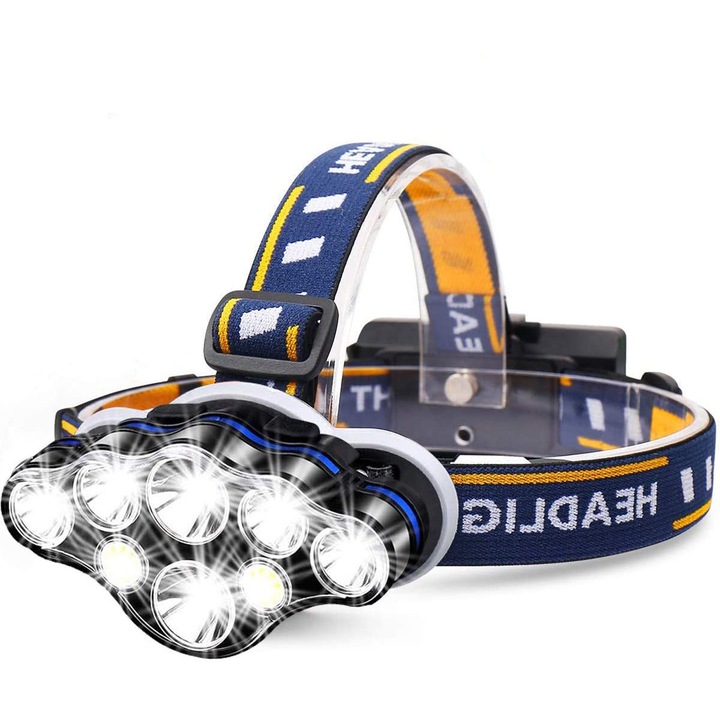 LED челник Techone, Източник 4 x T6 / 2 x XPE / 2 x COB Ultra-Bright, Бяла/Червена светлина, Черен