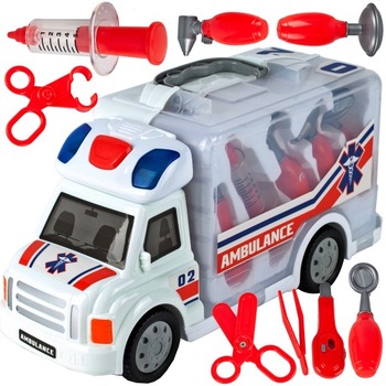 Set Masinuta de Ambulanta idealStore Doctor Red Cu Kit Medical 9 Elemente, Multifunctional, Pliabil, Lumini Intermitente, Joc creativ si interactiv, Lumina intermitenta, Sunete reale Set Masinuta de Ambulanta idealStore Doctor Red Cu Kit Medical 9 Elemente, Multifunctional, Pliabil, Lumini Intermitente, Joc creativ si interactiv, Lumina intermitenta, Sunete reale