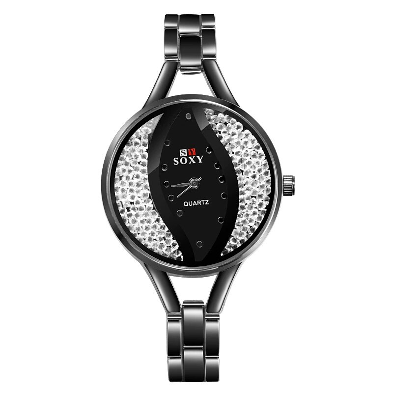 Ceas de dama Soxy, cu cristale, Crystal Eye, negru