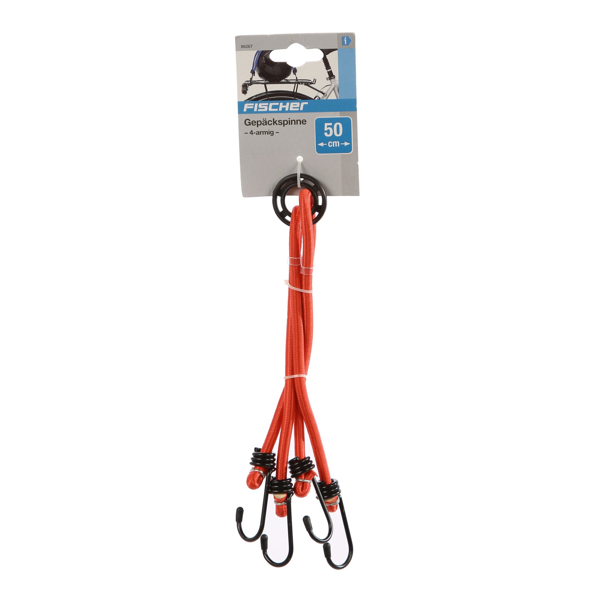 Set 4 corzi pentru bicicleta, Fischer, cu 4 brate, pentru ancorare bagaj