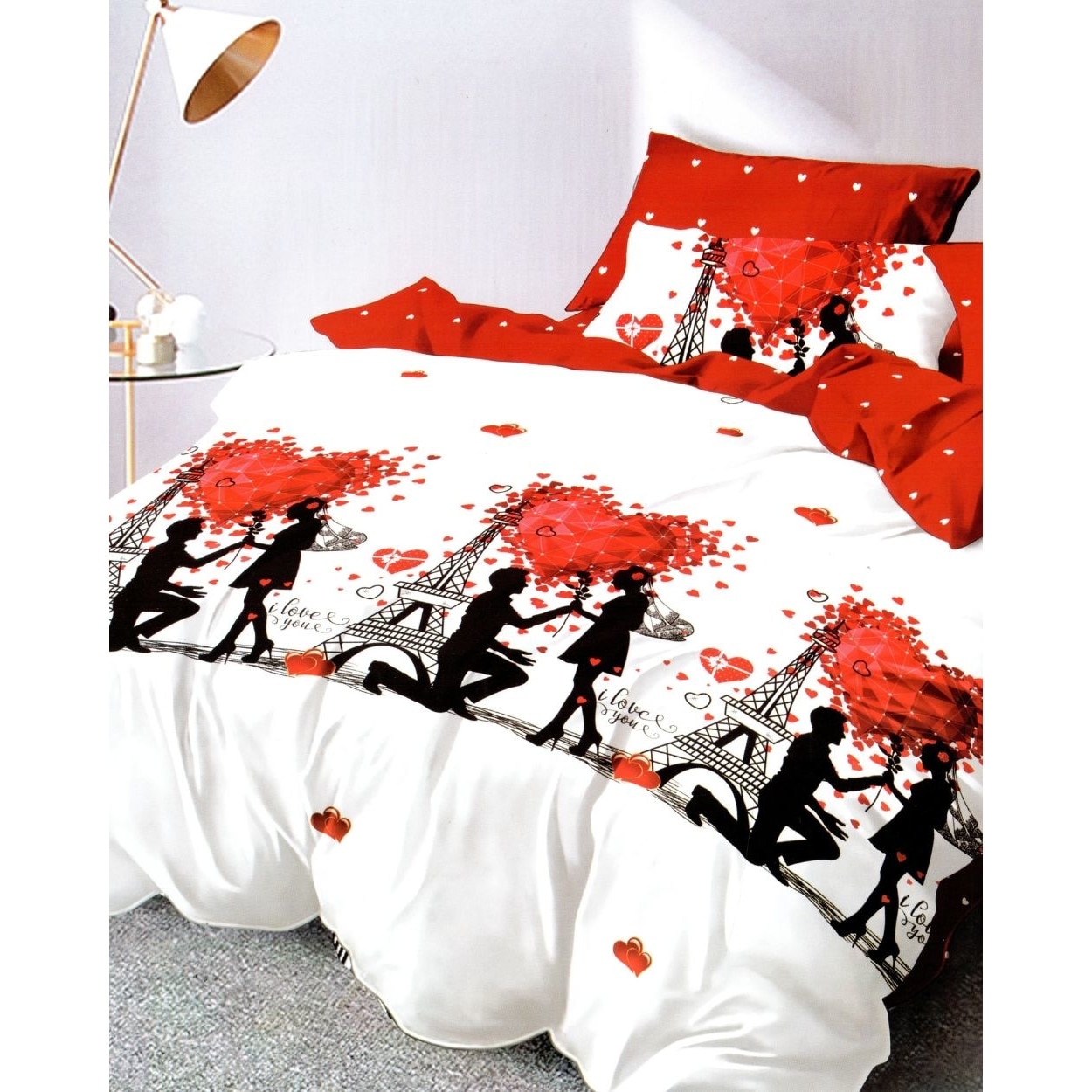 Set Lenjerie de Pat din Finet, 6 Piese, Pat 2 Persoane, Paris Love