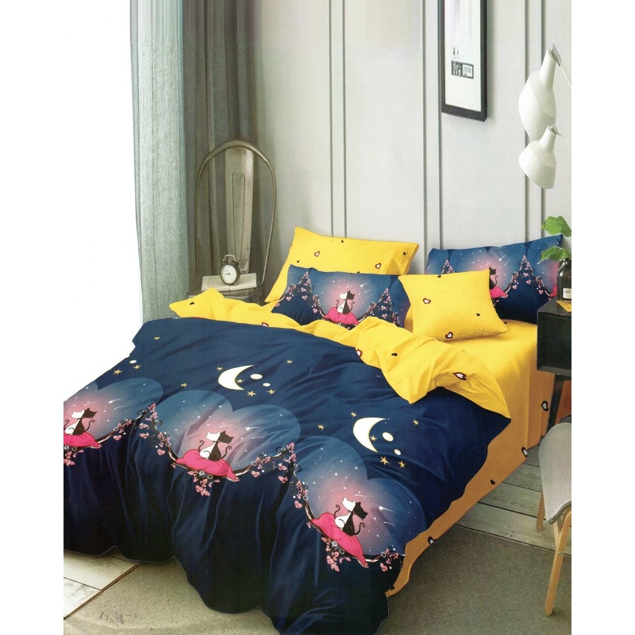 Set Lenjerie de Pat din Finet, 6 Piese, Pat 2 Persoane, To The Moon