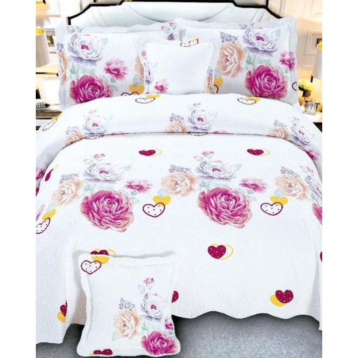 Комплект покривки за легло + 4 калъфки за възглавници - Двойно легло - 100% памук - E-S93
