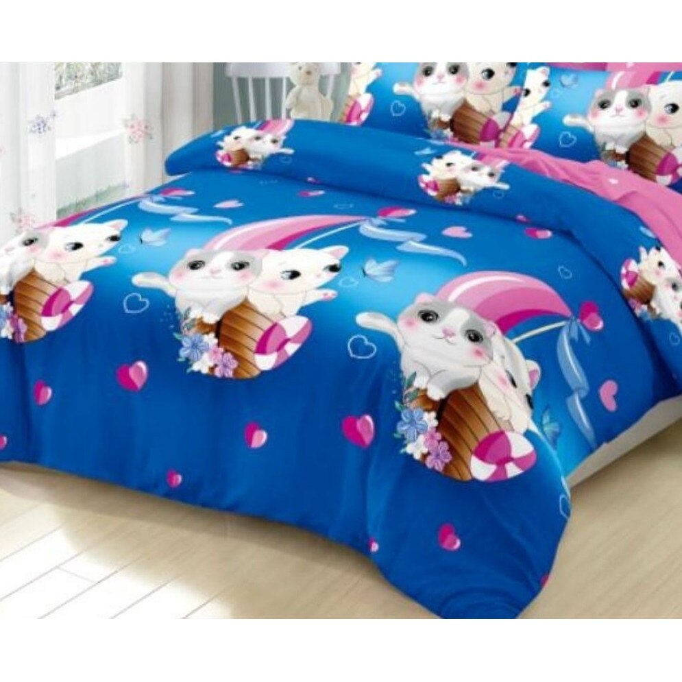 Set Lenjerie Finet, Cearceaf de Pat cu Elastic, 6 Piese, Pat 2 Persoane, Kitten