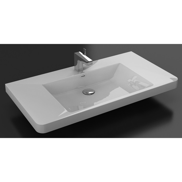 Lavoar (chiuveta baie) compozit Kroner Happy 80TN0041, pentru mobilier, cu preaplin, L.90xA.48xH.14cm, Alb