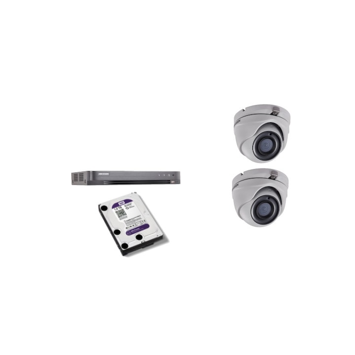 Kit supraveghere video Hikvision 5MP, cu 2 camere 5MP de exterior/interior si HDD 1 TB cu accesorii montaj MK352
