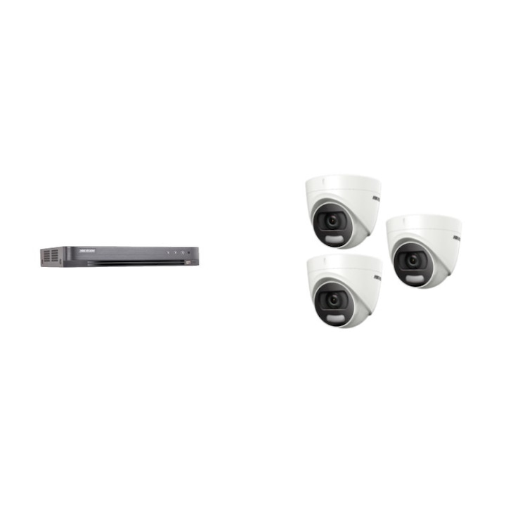 Kit supraveghere video Hikvision 5MP, cu 3 camere 5MP de exterior/interior si HDD 1 TB cu accesorii montaj MK349