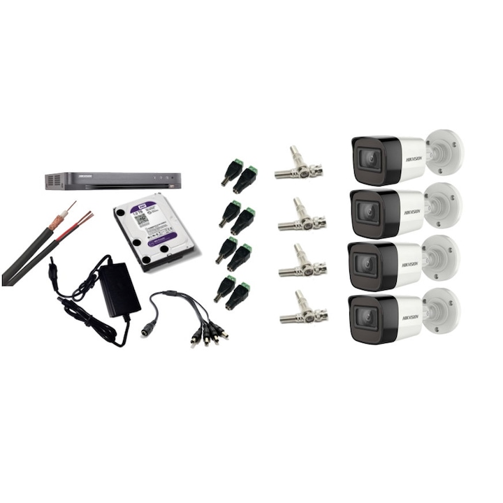 Kit de supraveghere video ENVIO complet IP POE cu 4 camere FULL COLOR 4MP PESS-KIT4CHMBFP60H400-W