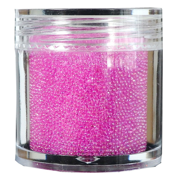 Perle caviar pentru decorare manichiura, Sticla, Forma rotunda, Roz aprins, 16g