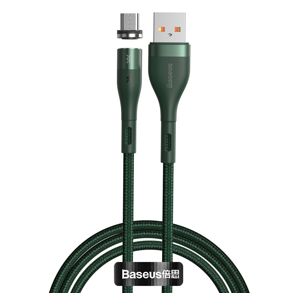 Cablu de date, Baseus Zinc, CAMXC-K06, USB la Micro USB, Fast Charge, 2.1 A, lungime 1 m, Verde, Cablu magnetic