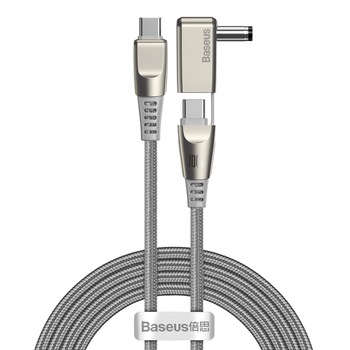 Cablu de date, Baseus CA1T2-A01, 2 in 1, USB type C cu adaptor rotund pentru laptop, Fast Charge, 100W, Lungime 2 m, Gri Cablu de date, Baseus CA1T2-A01, 2 in 1, USB type C cu adaptor rotund pentru laptop, Fast Charge, 100W, Lungime 2 m, Gri