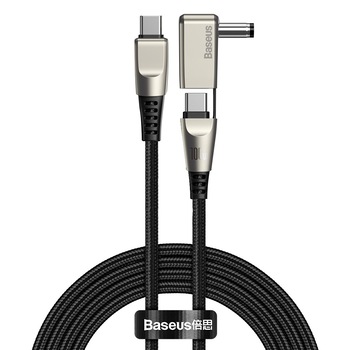 Cablu de date incarcare rapida Baseus Flash Series cu cap rotund de tip C la USB-C + DC 100W 2m, Negru Cablu de date incarcare rapida Baseus Flash Series cu cap rotund de tip C la USB-C + DC 100W 2m, Negru