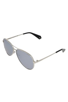Polaroid, Ochelari de soare aviator polarizati cu rama metalica, Argintiu/Negru, 61-12-140 Standard Polaroid, Ochelari de soare aviator polarizati cu rama metalica, Argintiu/Negru, 61-12-140 Standard