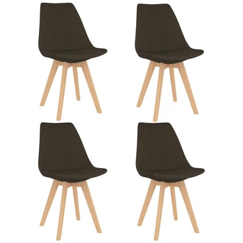 Set de 4 scaune de bucatarie, vidaXL, Textil/Lemn fag/Spuma, 50 x 56 x 84 cm, Maro inchis