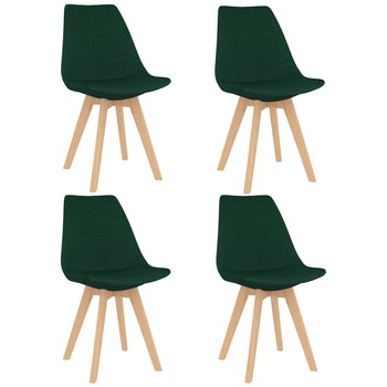 Set de 4 scaune de bucatarie, vidaXL, Textil/Lemn fag/Spuma, 50 x 56 x 84 cm, Verde inchis