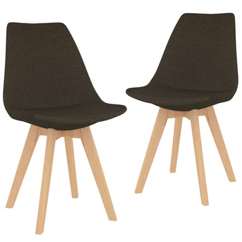Set de 2 scaune de bucatarie, vidaXL, Textil/Lemn fag/Spuma, 50 x 56 x 84 cm, Maro inchis