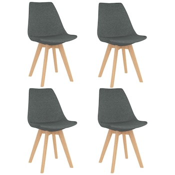 Set de 4 scaune de bucatarie, vidaXL, Textil/Lemn fag/Spuma, 50 x 56 x 84 cm, Gri deschis