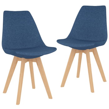 Set de 2 scaune de bucatarie, vidaXL, Textil/Lemn fag/Spuma, 50 x 56 x 84 cm, Albastru