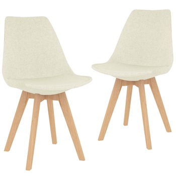 Set de 2 scaune de bucatarie, vidaXL, Textil/Lemn fag/Spuma, 50 x 56 x 84 cm, Crem Set de 2 scaune de bucatarie, vidaXL, Textil/Lemn fag/Spuma, 50 x 56 x 84 cm, Crem