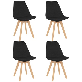 Set de 4 scaune de bucatarie, vidaXL, Textil/Lemn fag/Spuma, 50 x 56 x 84 cm, Negru Set de 4 scaune de bucatarie, vidaXL, Textil/Lemn fag/Spuma, 50 x 56 x 84 cm, Negru