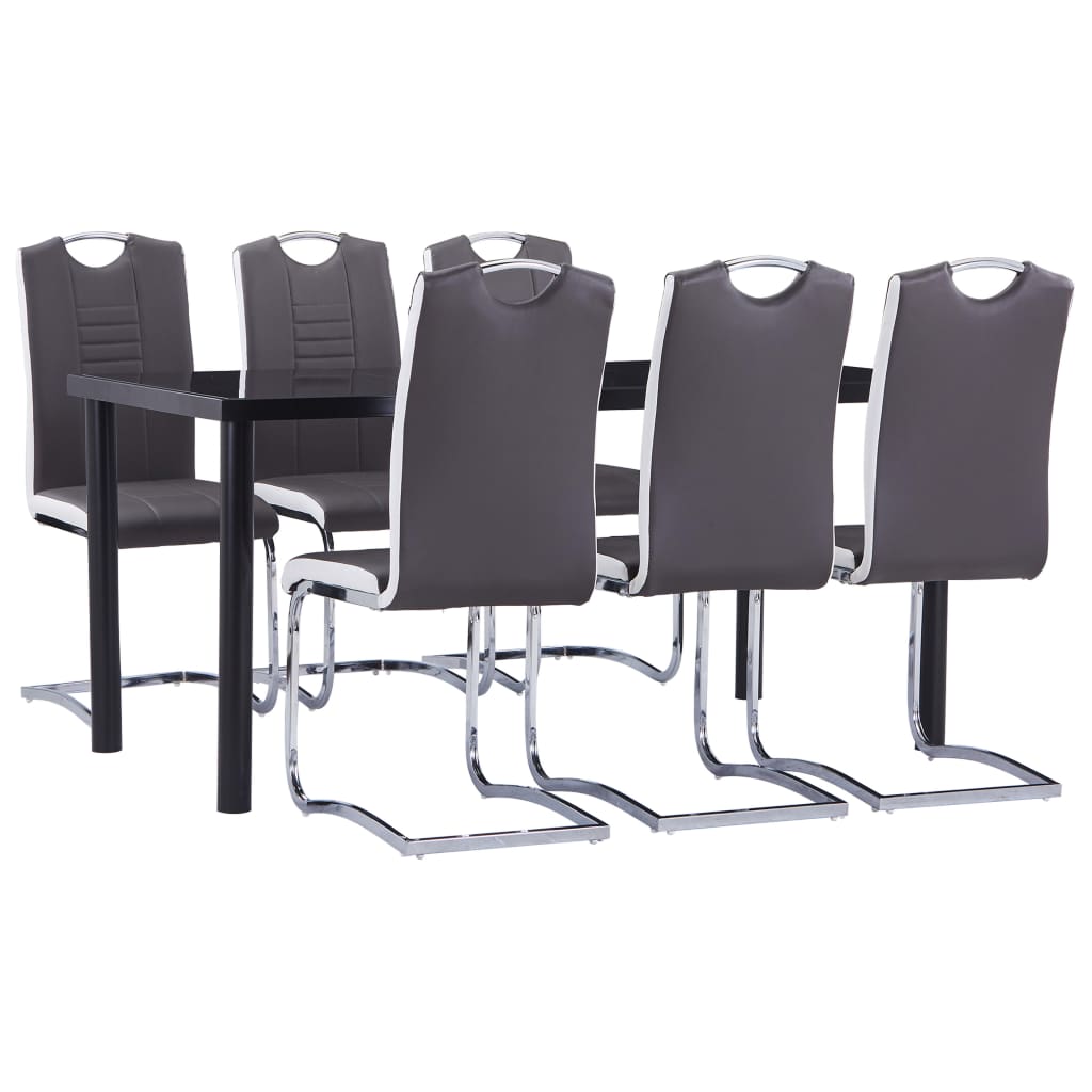 Set masa cu 6 scaune de bucatarie, vidaXL, Piele artificiala-Metal, 160 x 80 x 75 cm, Gri inchis