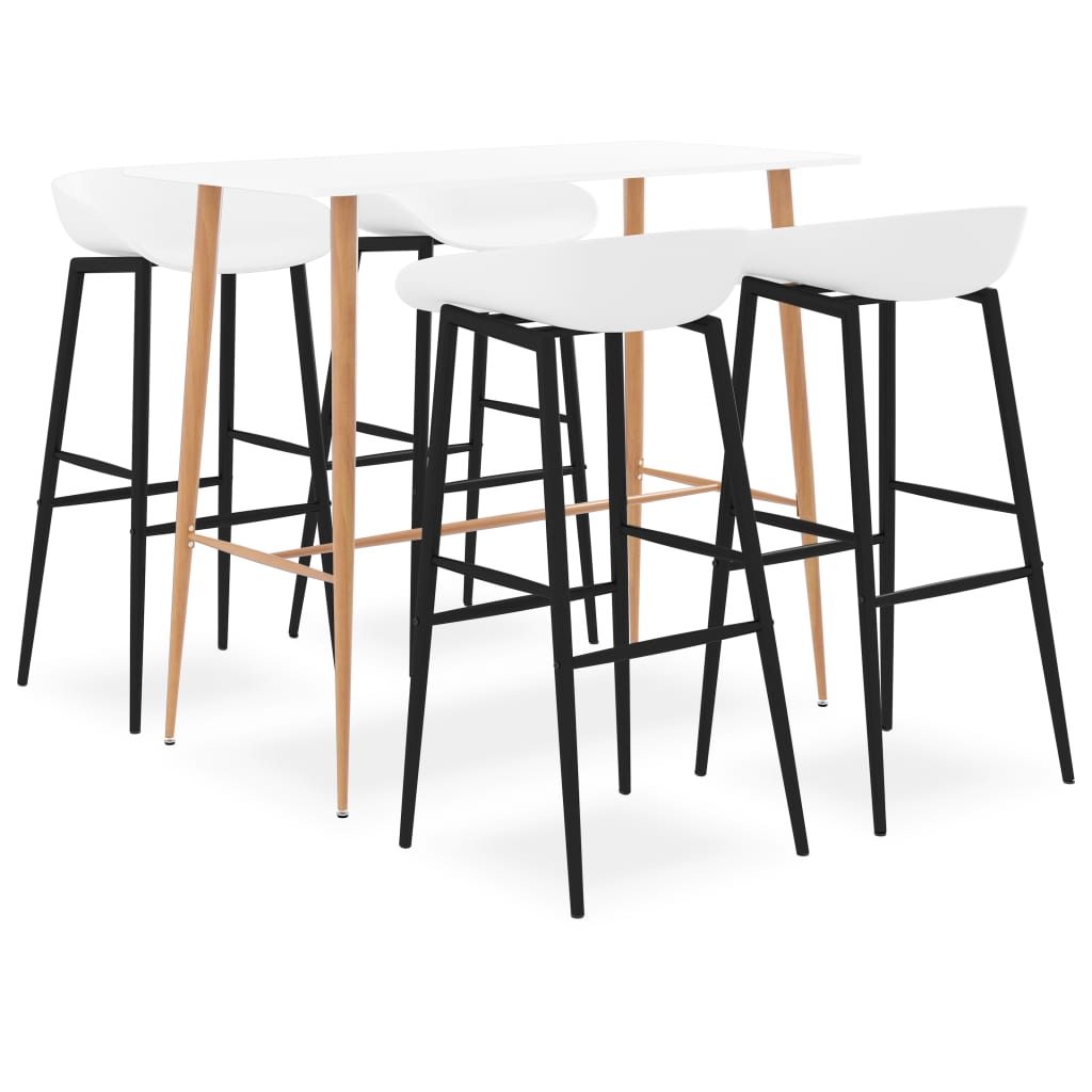 Set masa cu 4 scaune de bar, vidaXL, MDF/Metal, 48 x 47,5 x 95,5 cm, Negru/Alb/Maro