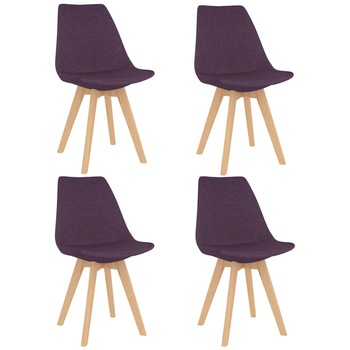 Set de 4 scaune de bucatarie, vidaXL, Textil/Lemn fag/Spuma, 50 x 56 x 84 cm, Violet