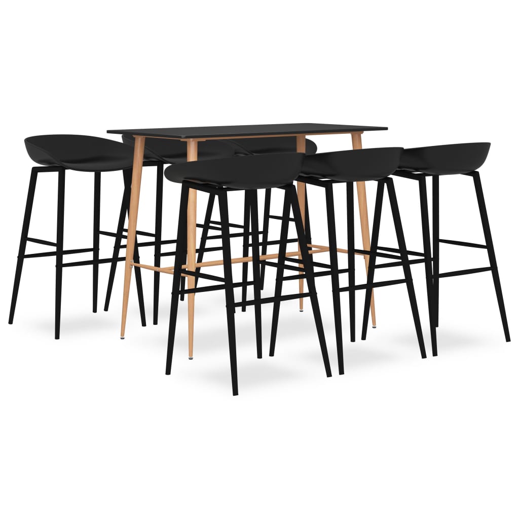 Set mobilier de bar 7 piese masa cu 6 scaune, masa cu scaune, vidaXL, MDF, PP, 120 x 60 x 105 cm, Negru
