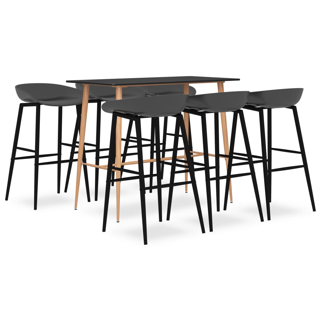 Set mobilier de bar 7 piese masa cu 6 scaune, masa cu scaune, vidaXL, MDF/PP, 120 x 60 x 105 cm, Negru
