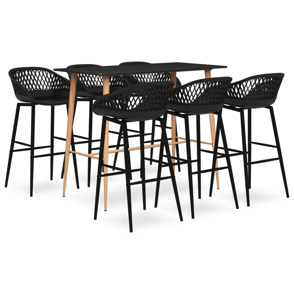 Set mobilier de bar 7 piese masa cu 6 scaune, masa cu scaune, vidaXL, cu model, Metal, PP, 120 x 60 x 105cm, Negru