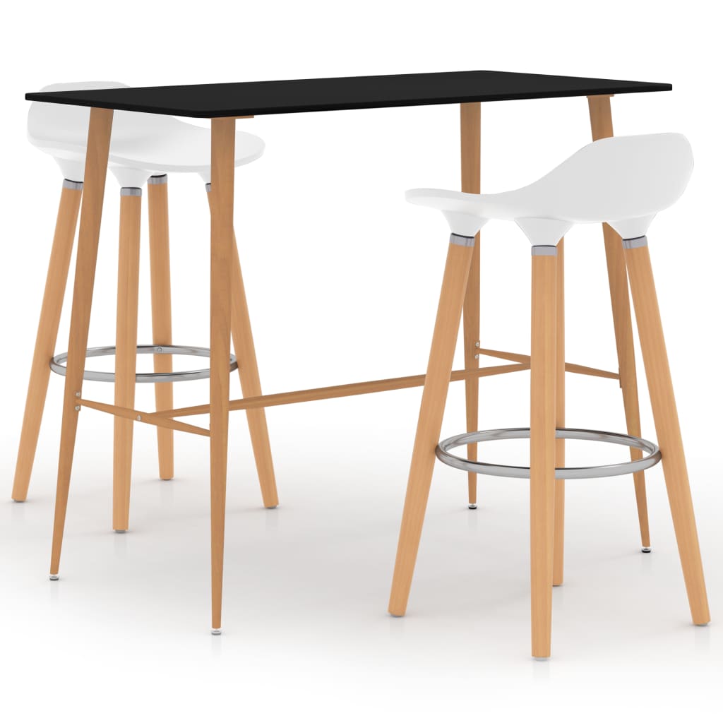 Set mobilier de bar 3 piese masa cu 2 scaune, vidaXL, MDF/Metal, 120 x 60 x 105 cm, Alb/Negru/Maro