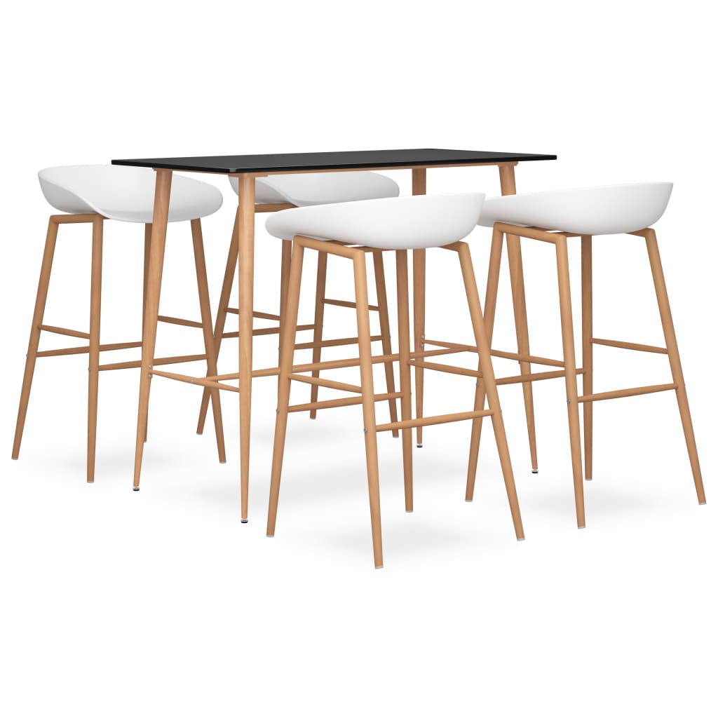 Set de 4 scaune cu masa de bar, vidaXL, MDF/Metal, 120 x 60 x 105 cm, Alb/Negru