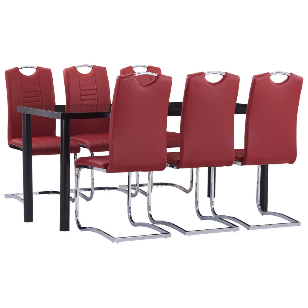 Set masa cu 6 scaune de bucatarie, vidaXL, Piele artificiala-Metal, 160 x 80 x 75 cm, Rosu