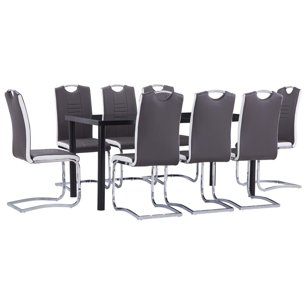 Set masa cu 8 scaune de bucatarie, vidaXL, Piele artificiala-Metal, 160 x 80 x 75 cm, Gri inchis