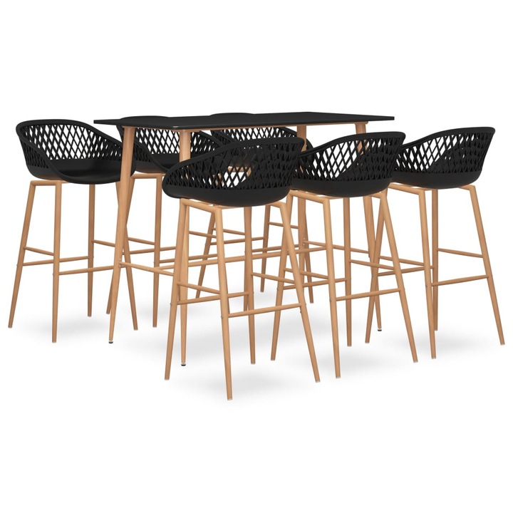 Set mobilier de bar vidaXL, 7 piese, negru, 31.3 kg