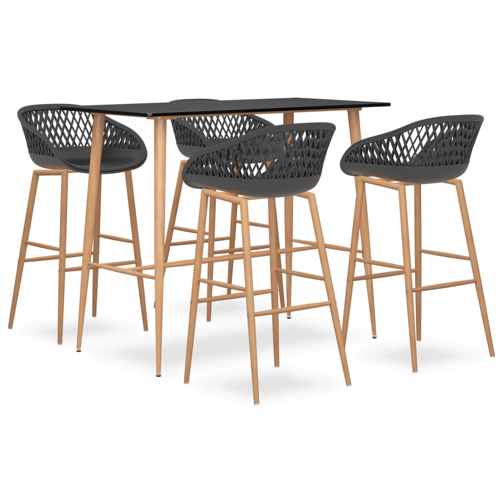 Set de 4 scaune cu masa de bar, vidaXL, MDF, Metal, cu model, 120 x 60 x 105 cm, Negru