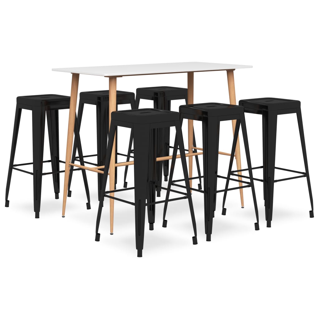 Set masa cu 6 scaune metalice de bar, vidaXL, Metal, 120 x 60 x 105 cm, Negru