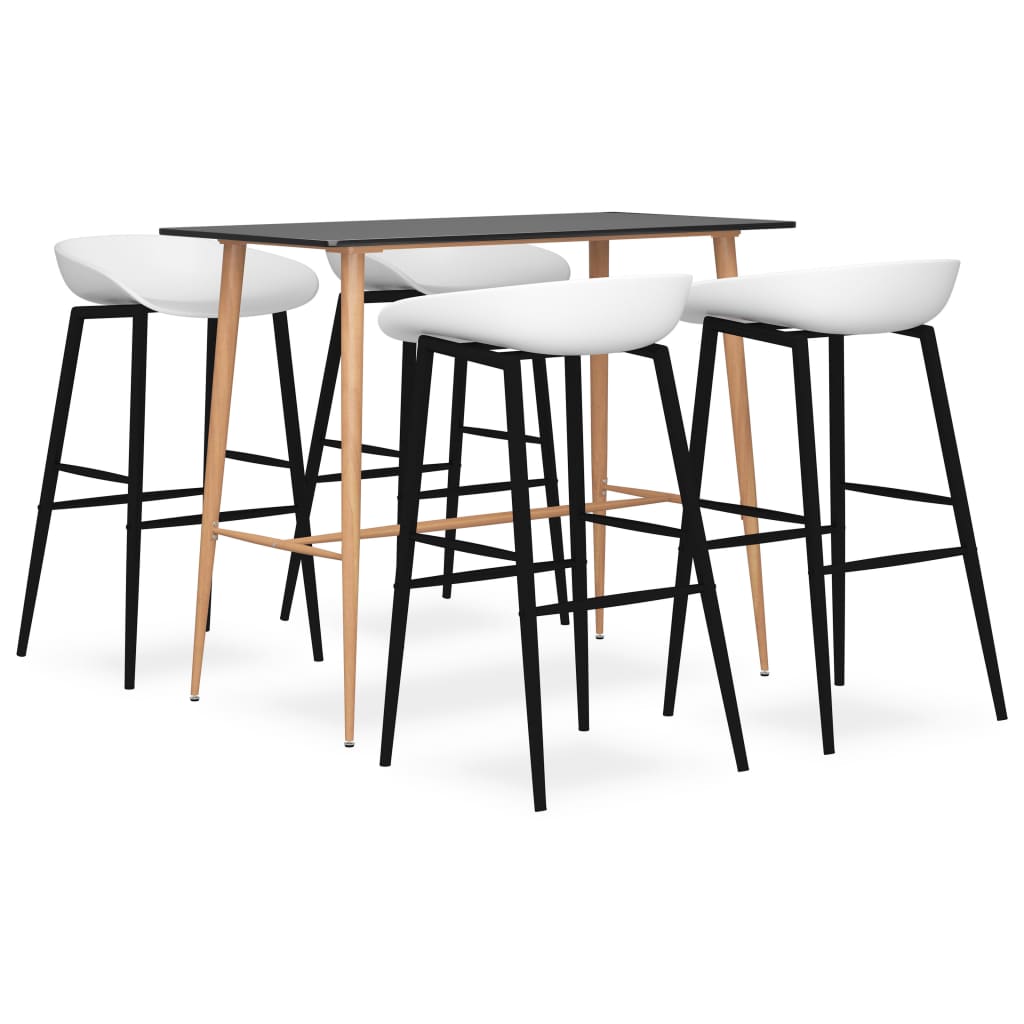 Set de 4 scaune cu masa de bar, vidaXL, MDF, Metal, 120 x 60 x 105 cm, Alb/Negru